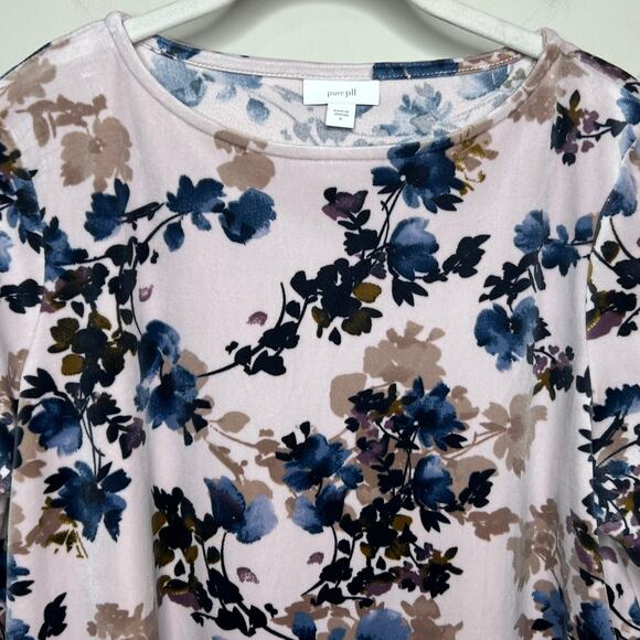 J. Jill Pure Jill Velour Tunic Top Size S Floral Print Long Sleeve Hip Pocket - Picture 2 of 9